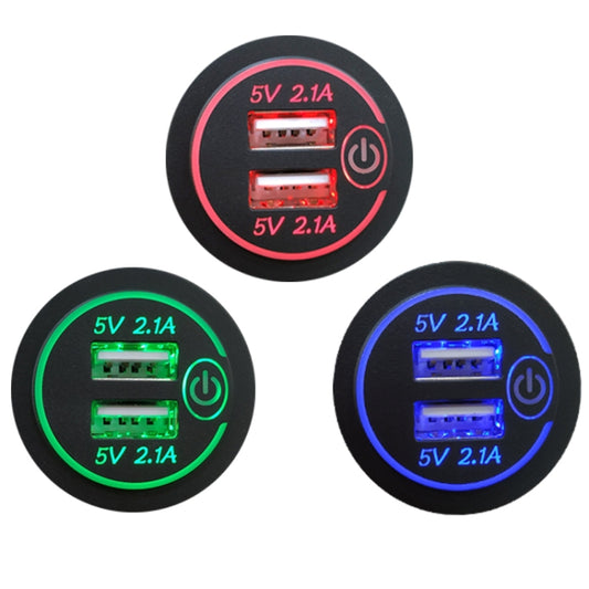 Car Motorcycle Modified Charger Double Aperture 4.2A With Touch Switch USB Car Charge(Green Light) by buy2fix