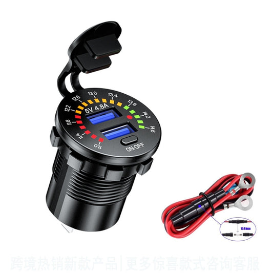 Car Motorcycle Ship Modified With Colorful Screen Display USB Dual QC3.0 Fast Charge Car Charger, Model: P20-B With 60cm Line - In Car by buy2fix | Online Shopping UK | buy2fix