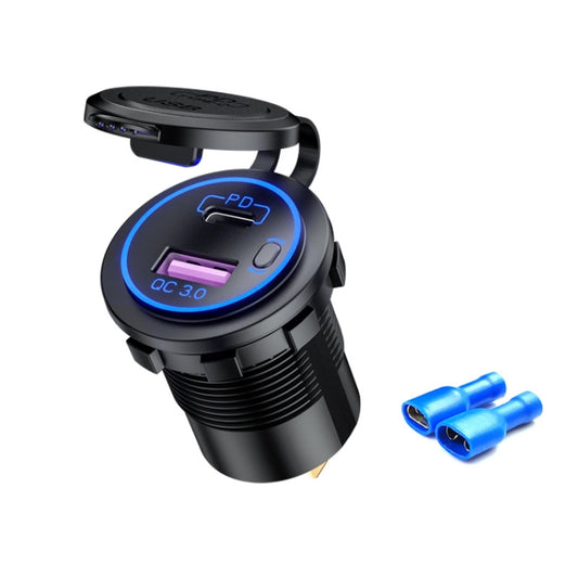 Car Motorcycle Ship Modified USB Charger Waterproof PD + QC3.0 Fast Charge, Model: Blue Light With Terminal - In Car by buy2fix | Online Shopping UK | buy2fix