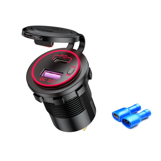 Car Motorcycle Ship Modified USB Charger Waterproof PD + QC3.0 Fast Charge, Model: Red Light With Terminal - In Car by buy2fix | Online Shopping UK | buy2fix