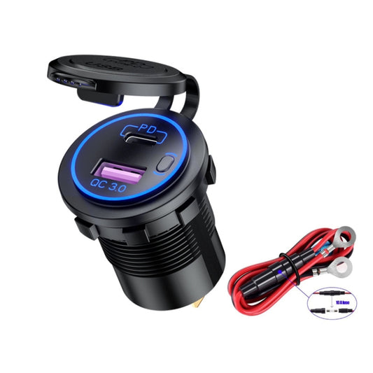 Car Motorcycle Ship Modified USB Charger Waterproof PD + QC3.0 Fast Charge, Model: Blue Light With 60cm Line - In Car by buy2fix | Online Shopping UK | buy2fix