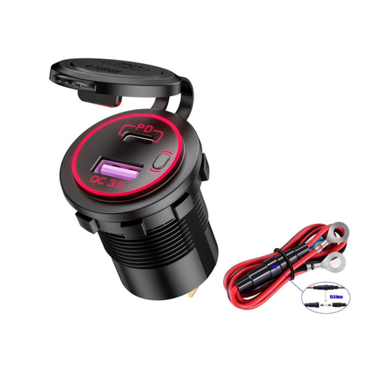 Car Motorcycle Ship Modified USB Charger Waterproof PD + QC3.0 Fast Charge, Model: Red Light With 60cm Line - In Car by buy2fix | Online Shopping UK | buy2fix