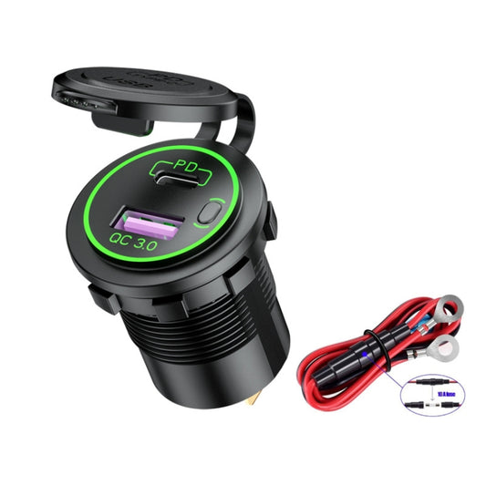 Car Motorcycle Ship Modified USB Charger Waterproof PD + QC3.0 Fast Charge, Model: Green Light With 60cm Line - In Car by buy2fix | Online Shopping UK | buy2fix