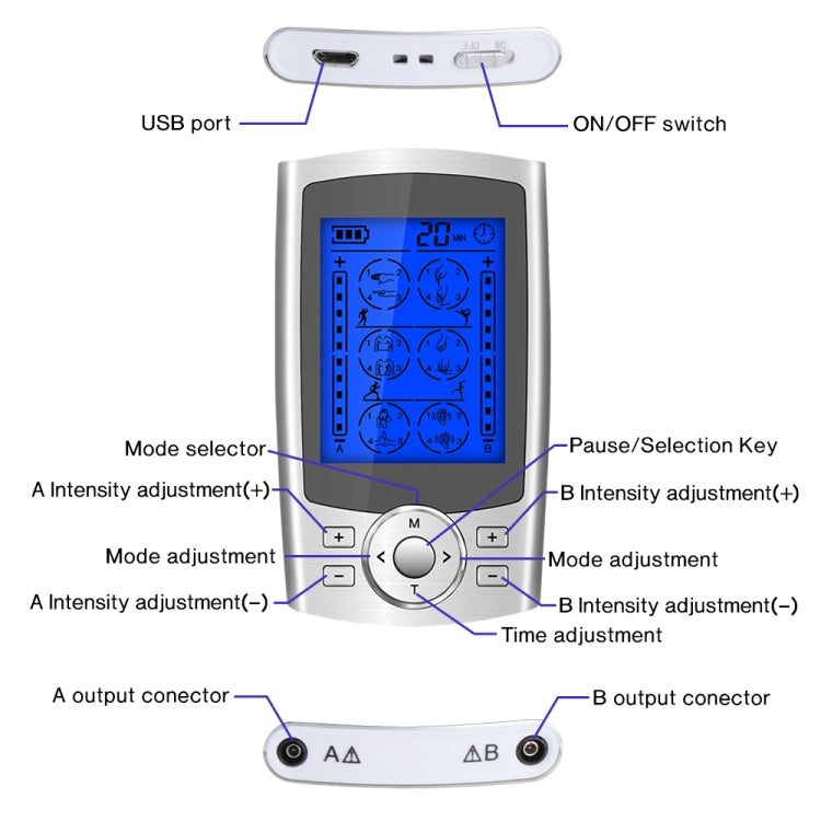 24-Mode Digital Electronic Pulse Massager Intelligent Whole Body Physical Therapy Meridian Massager, Specification: AU Plug(Black) - Massage & Relaxation by buy2fix | Online Shopping UK | buy2fix