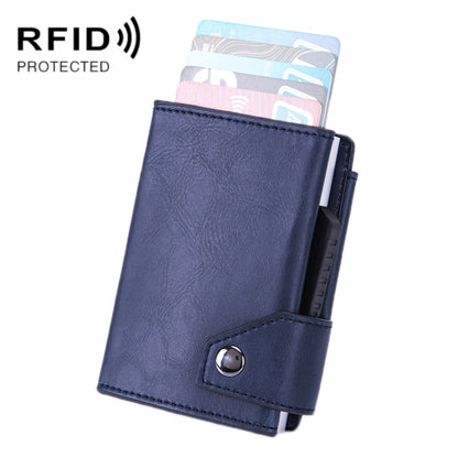 Anti-Theft Aluminum Alloy Coin Purse RFID Anti-Degaussing Automatic Pop-Up PU Bank Card Bag(Mad Horse Blue) - Antimagnetic RFID Package by buy2fix | Online Shopping UK | buy2fix