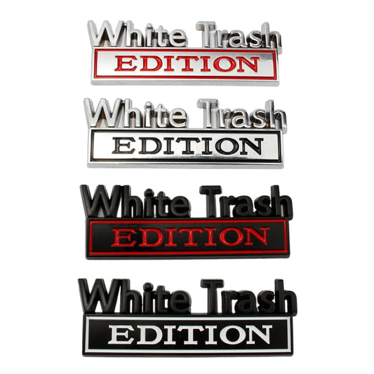2 PCS Car Metal Modification Standard White Trash Edition Car Label Stickers(Silver Black) by buy2fix