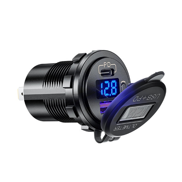 P21-B 12V Modified Car USB Charger With Voltage Display PD QC3.0 Socket(With 60cm Line Blue Light) - Car Charger by buy2fix | Online Shopping UK | buy2fix