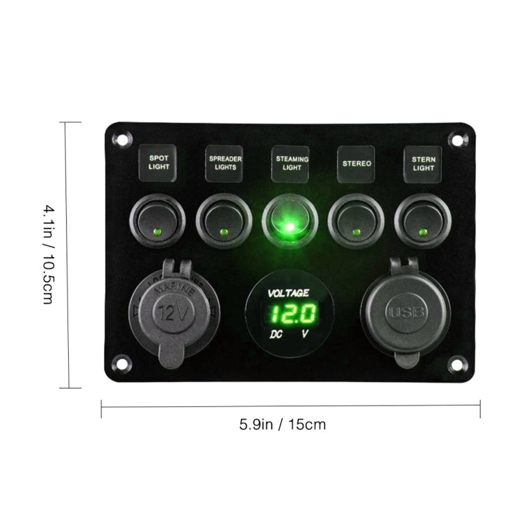 RV Yacht Car Combination Cat Eye Switch Dual USB Car Charging Control Panel With Voltmeter (Green Light) - In Car by buy2fix | Online Shopping UK | buy2fix