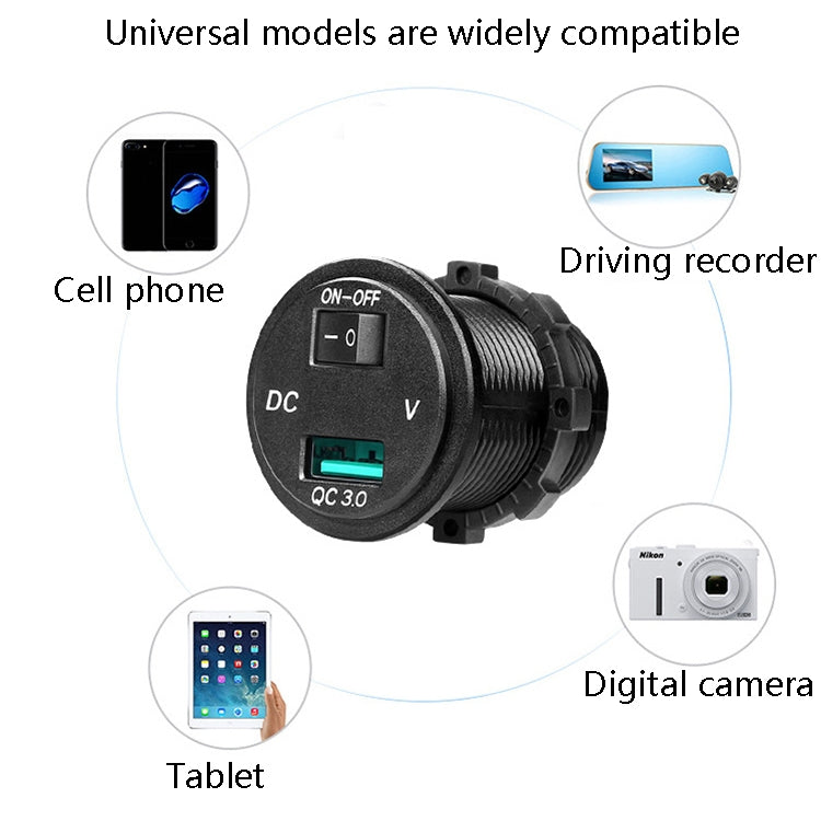 Car Motorcycle Modified USB Charger With Switch 12-24V Fast Charge(Red Light) - Car Charger by buy2fix | Online Shopping UK | buy2fix