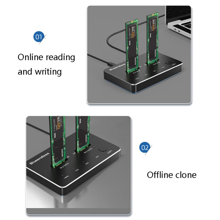 Blueendless M.2 Double Disk Mobile Hard Disk Base SATA / NVME Solid State Hard Disk Box, Colour: M.2 SATA (Gray + Blue) - HDD Enclosure by Blueendless | Online Shopping UK | buy2fix