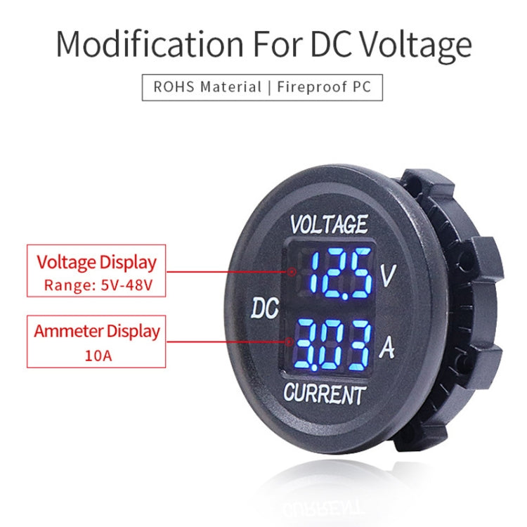 2 In 1 Modified Car Double Digital Voltage Current Table Measuring Instrument(Blue Light) - In Car by buy2fix | Online Shopping UK | buy2fix