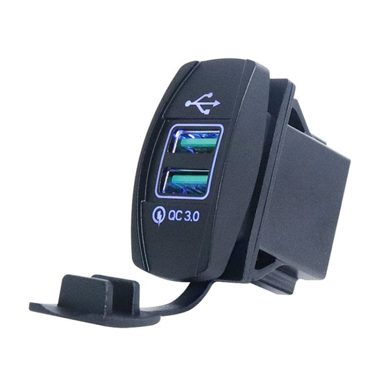 F3 Ship Type Car Dual USB Charger QC3.0 Fast Charge Switch Socket Modified 12V Car Charger(Blue Light) - In Car by buy2fix | Online Shopping UK | buy2fix