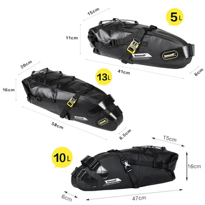 Rhinowalk RK19511 Full Waterproof Bicycle Saddle Tail Bag Big Capacity Road Bike Bag, Colour: RK19512 Black 5L - Bicycle Bags by Rhinowalk | Online Shopping UK | buy2fix