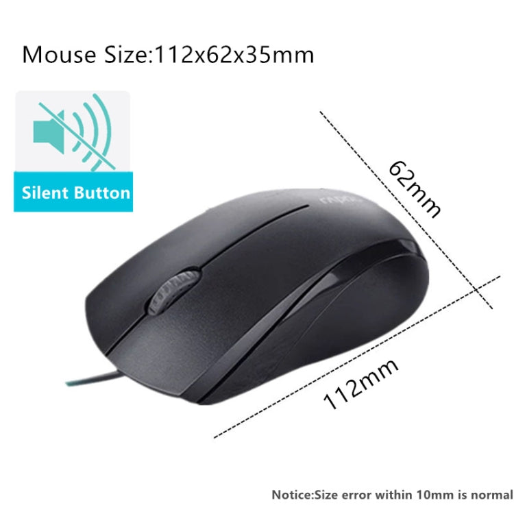 Rapoo N1600 1000 DPI 3 Keys Office Business Silent Wired Mouse, Cable Length: 1.5m(Black) by Rapoo