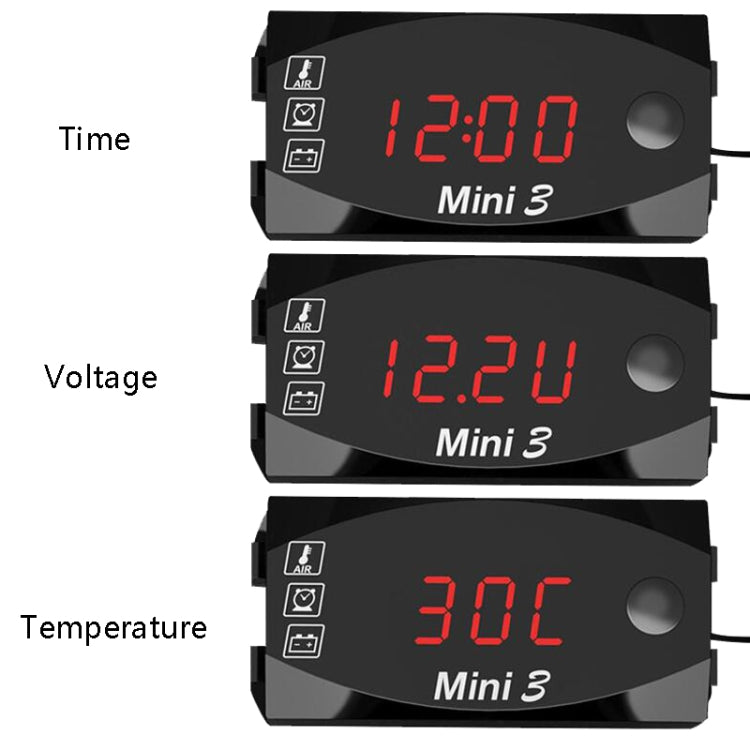 Voltage Clock And Temperature 3 In 1 LED Electronic Meter Large-Screen Digital Display Waterproof And Dustproof Voltmeter(White Light) - In Car by buy2fix | Online Shopping UK | buy2fix