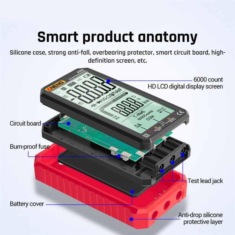 ANENG 620A Full Screen Smart Digital Multimeter(Red) - Consumer Electronics by ANENG | Online Shopping UK | buy2fix