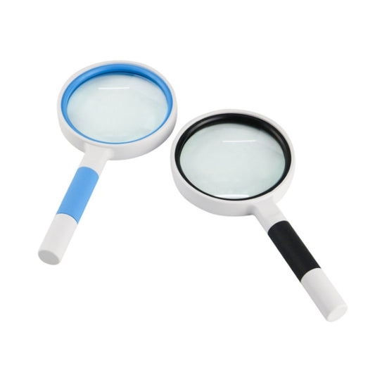 Hand-Held Reading Magnifier Glass Lens Anti-Skid Handle Old Man Reading Repair Identification Magnifying Glass, Specification: 85mm 10 Times (Blue White) by buy2fix