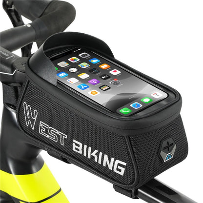 WEST BIKING West 6.9 Inches Rider Bike Reflective Mobile Phone Touch Screen Front Bag Mountain Bike Front Beam Upper Tube Bag(Black) - Bicycle Bags by WEST BIKING | Online Shopping UK | buy2fix