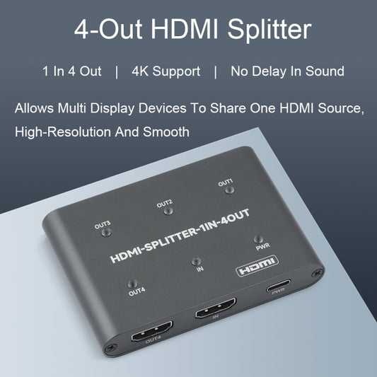 Waveshare 23738 4K HDMI Splitter, 1 In 4 Out, Share One HDMI Source by Waveshare