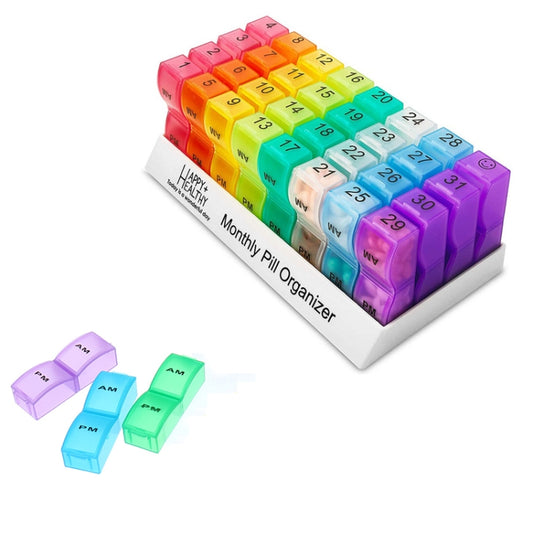 One Month Use 31-Compartment Plastic Colorful Pill Box Family Independent Pill Storage Box(20.5x10.3x7cm) by buy2fix