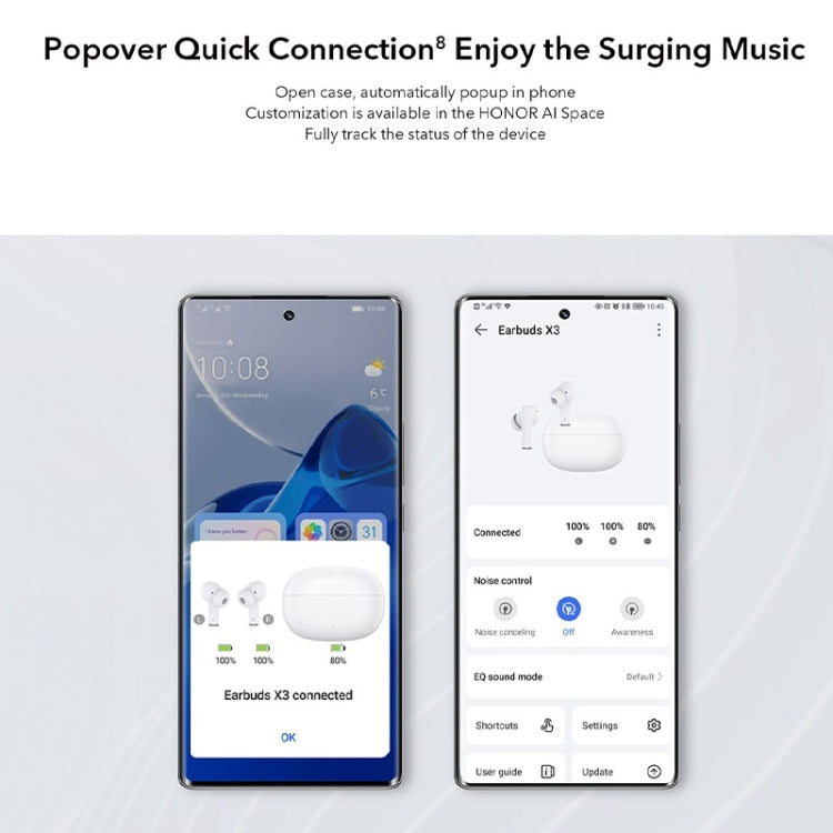 Honor Earbuds X3 Active Noise Reduction Bluetooth Earphones In-Ear Waterproof Wireless Earphones(White) - Bluetooth Earphone by Huawei | Online Shopping UK | buy2fix