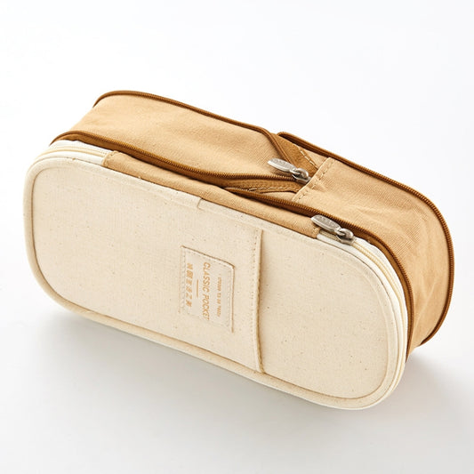 Angoo Cotton And Linen Large Capacity Pencil Stationery Bag(589 Shallow Khaki / Beige) by Angoo