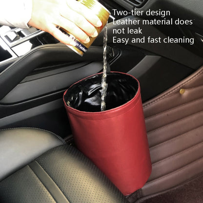 2 PCS Leather Foldable Car Trash Can Mini Chair Back Suspended Waterproof Trash Can(Beige) by buy2fix