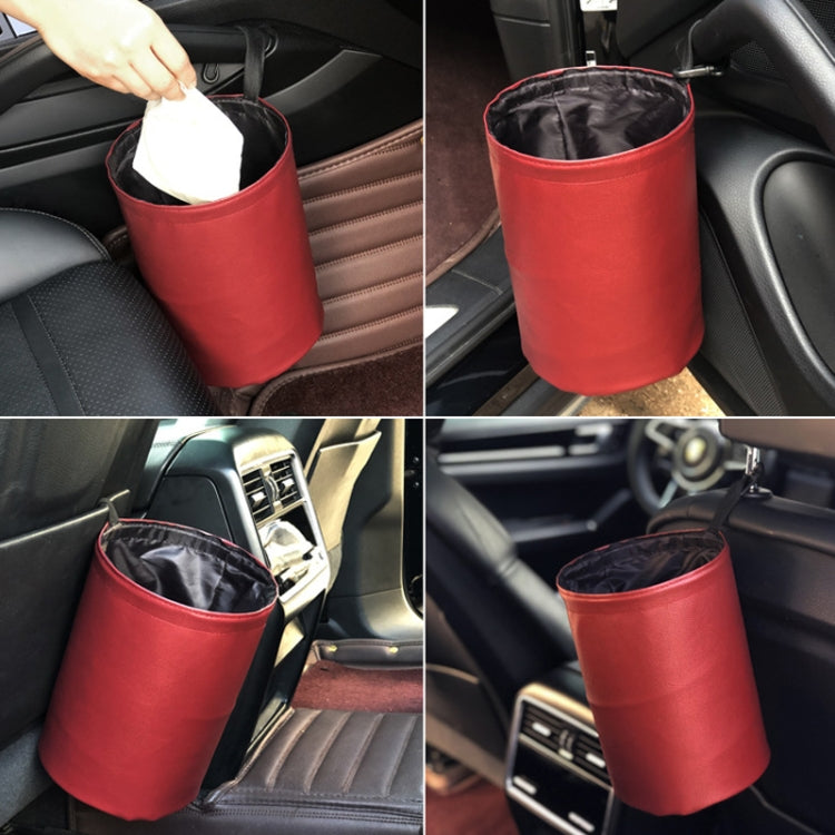 2 PCS Leather Foldable Car Trash Can Mini Chair Back Suspended Waterproof Trash Can(Beige) by buy2fix