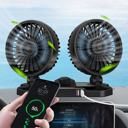 F558 With USB Mobile Phone Charging Car Fan 12/24V Car Truck Double Shaking Head Fan(Double Head 12V) - In Car by buy2fix | Online Shopping UK | buy2fix