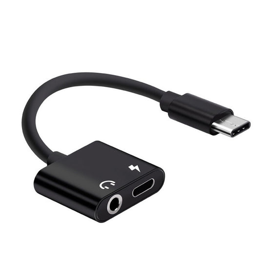 USB-C / Type-C to 3.5mm Aux + USB-C / Type C Earphone Adapter Charger Audio Cable(black) - Mobile Accessories by buy2fix | Online Shopping UK | buy2fix