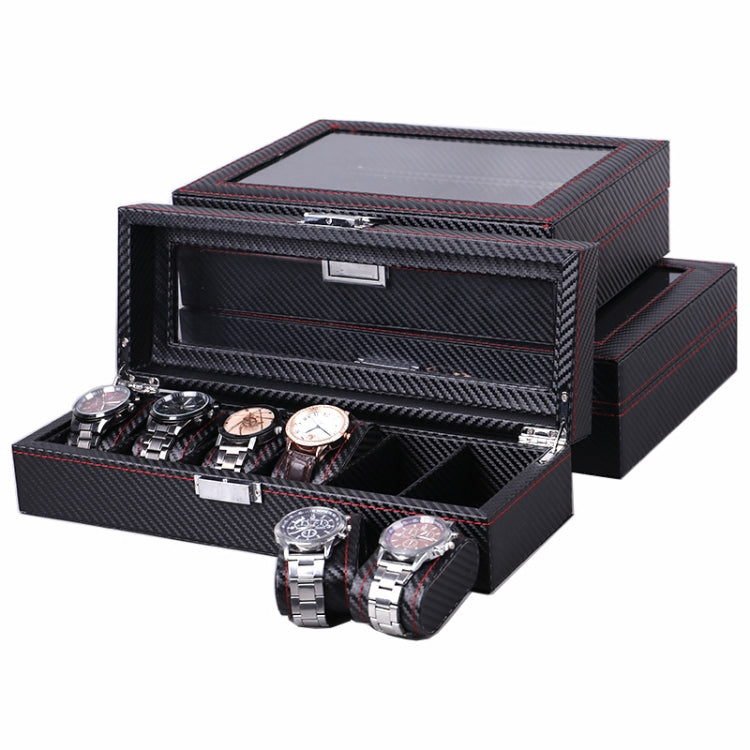 Carbon Fiber PU Leather Watch Box Jewelry Storage Box Packaging Box, Style:  Double-layer - Watch Storages by buy2fix | Online Shopping UK | buy2fix