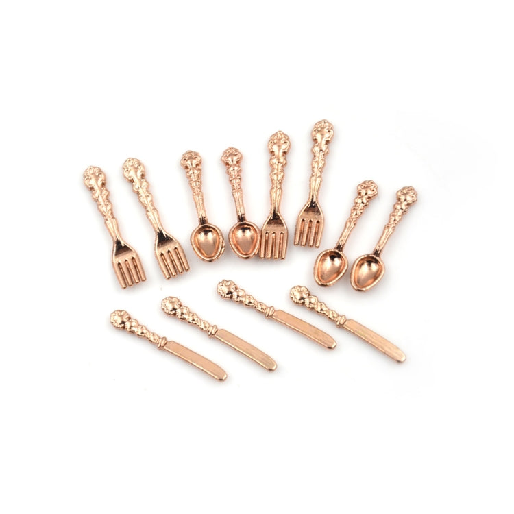 12 PCS / Set Simulation Kitchen Food Furniture Toys Dollhouse Miniature Accessories 1:12 Fork Knife Soup Spoon Tableware(Rose Gold) - Toys & Hobbies by buy2fix | Online Shopping UK | buy2fix