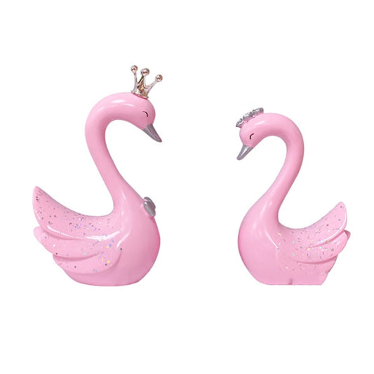 2pcs /Pair Swan Resin Car Decoration Birthday Cake Tanabata Valentine Day Decoration, Color Classification: Large Pink by buy2fix