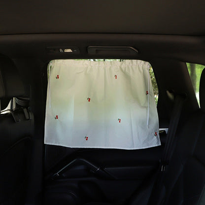 Car Embroidery Curtain Sunshade Cartoon Cotton Suction Cup Curtain Car Sunscreen Insulation Covering Curtain(Cherry) by buy2fix