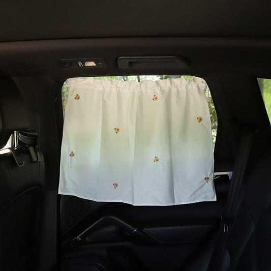 Car Embroidery Curtain Sunshade Cartoon Cotton Suction Cup Curtain Car Sunscreen Insulation Covering Curtain(Bear) by buy2fix