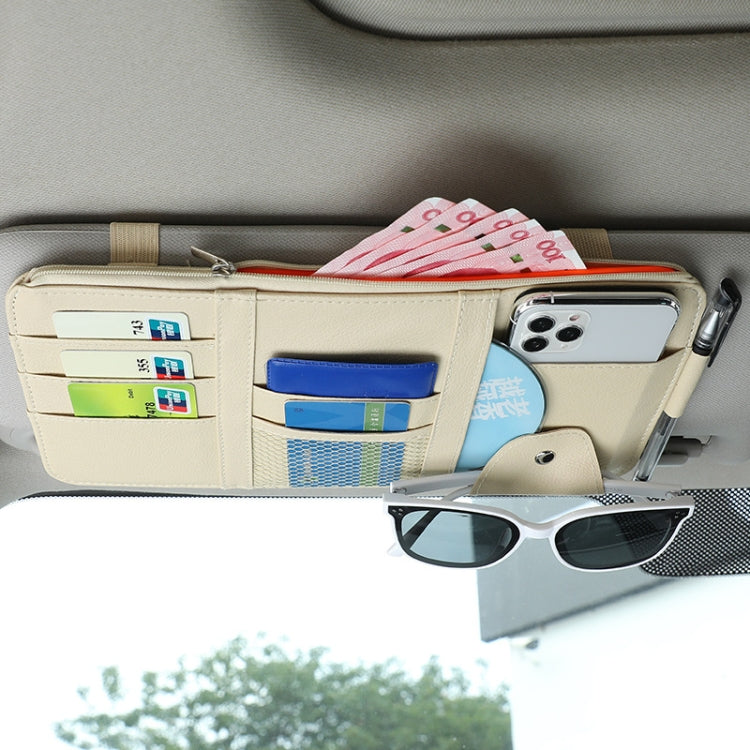 2 PCS Auto Sun Visor Card Clip Business Card Glasses Clip Zipper Car Mobile Phone Document Folder(Beige) - In Car by buy2fix | Online Shopping UK | buy2fix