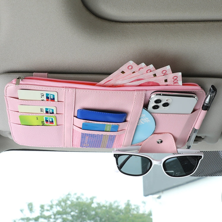 2 PCS Auto Sun Visor Card Clip Business Card Glasses Clip Zipper Car Mobile Phone Document Folder(Pink) by buy2fix