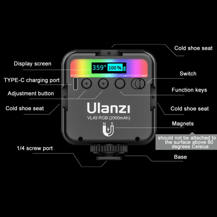 Ulanzi VL49 RGB Small LED Video Fill Light 6W Vlog Photography Beauty Light(Black) - Camera Accessories by Ulanzi | Online Shopping UK | buy2fix