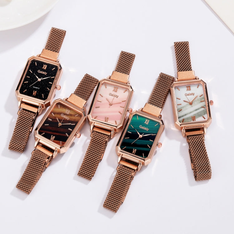 GAIETY G690 Retractable Magnet Buckle Ladies Mesh Belt Small Square Dial Bracelet Watch(Rose Gold Green Dial + H138) - Bracelet Watches by GAIETY | Online Shopping UK | buy2fix