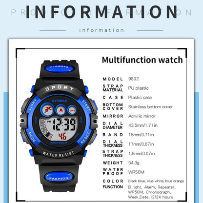 SYNOKE 9802 Children Sports Waterproof Digital Watch(Black Blue) - Silicone Strap Watches by SYNOKE | Online Shopping UK | buy2fix