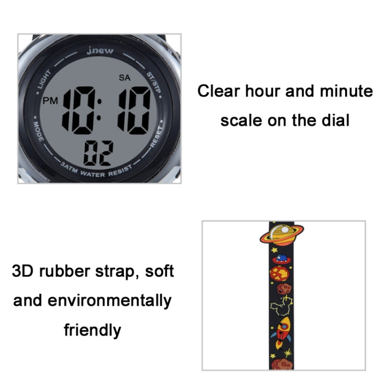 JNEW A380-86161 Children Cartoon 3D Space Planet Multifunctional Waterproof Sports LED Electronic Watch(Black) - Cartoon Watches by JNEW | Online Shopping UK | buy2fix