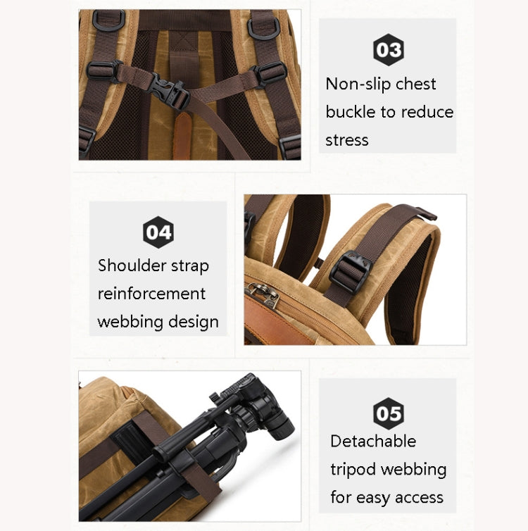 K805 Waterproof Batik Canvas Camera Backpack Outdoor Liner Shoulder Photography Bag(Khaki) - Camera Accessories by buy2fix | Online Shopping UK | buy2fix