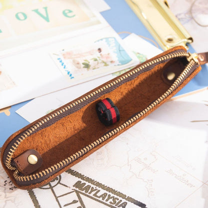Retro Simple Leather Stylus Leather Zipper Pen Protection Case Crazy Horse Skin Mini Pen Case( Black) - Home & Garden by buy2fix | Online Shopping UK | buy2fix