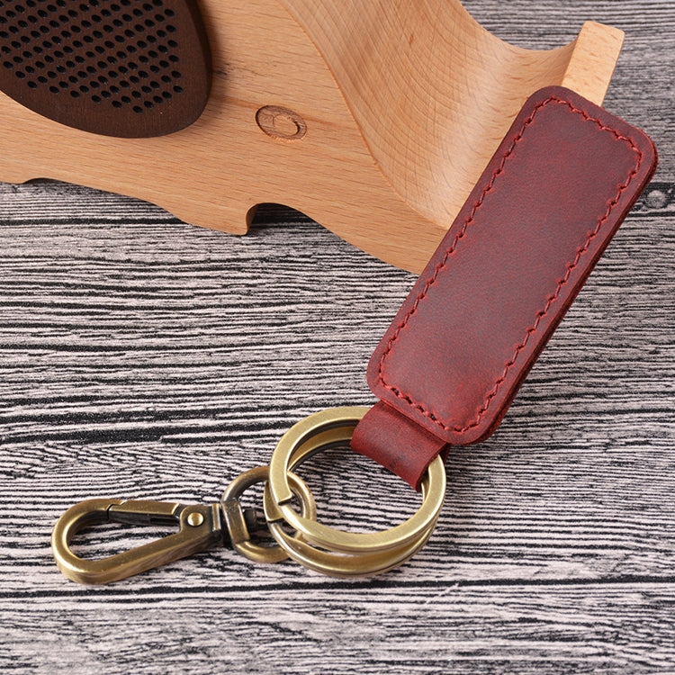 2 PCS Handmade Crazy Horse Leather Retro Keychain Car Couple Keychain, Specification: Double Ring(Wine Red) - In Car by buy2fix | Online Shopping UK | buy2fix