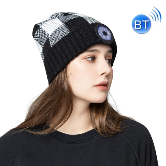 M3-BL Bluetooth LED Music Headset Hat Lady Warm Night Lighting Hat(Black White) - Smart Wear by buy2fix | Online Shopping UK | buy2fix