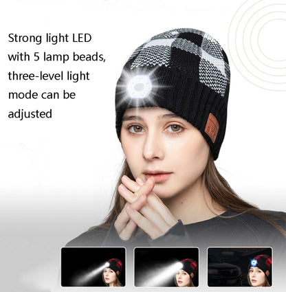 M3-BL Bluetooth LED Music Headset Hat Lady Warm Night Lighting Hat(Black White) - Smart Wear by buy2fix | Online Shopping UK | buy2fix