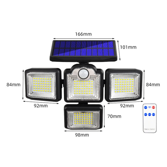 TG-TY085 Solar 4-Head Rotatable Wall Light with Remote Control Body Sensing Outdoor Waterproof Garden Lamp, Style: 192 LED Integrated by buy2fix