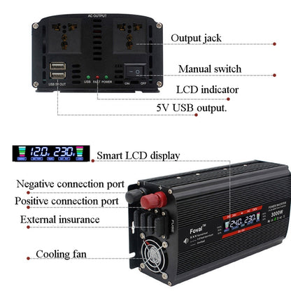 2000W LCD Smart Home Car Inverter 12V To 220V Power Converter - In Car by buy2fix | Online Shopping UK | buy2fix