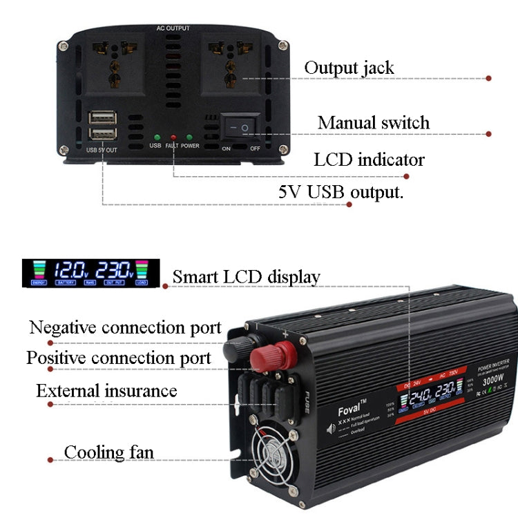 2600W LCD Smart Home Car Inverter 12V To 220V Power Converter - In Car by buy2fix | Online Shopping UK | buy2fix