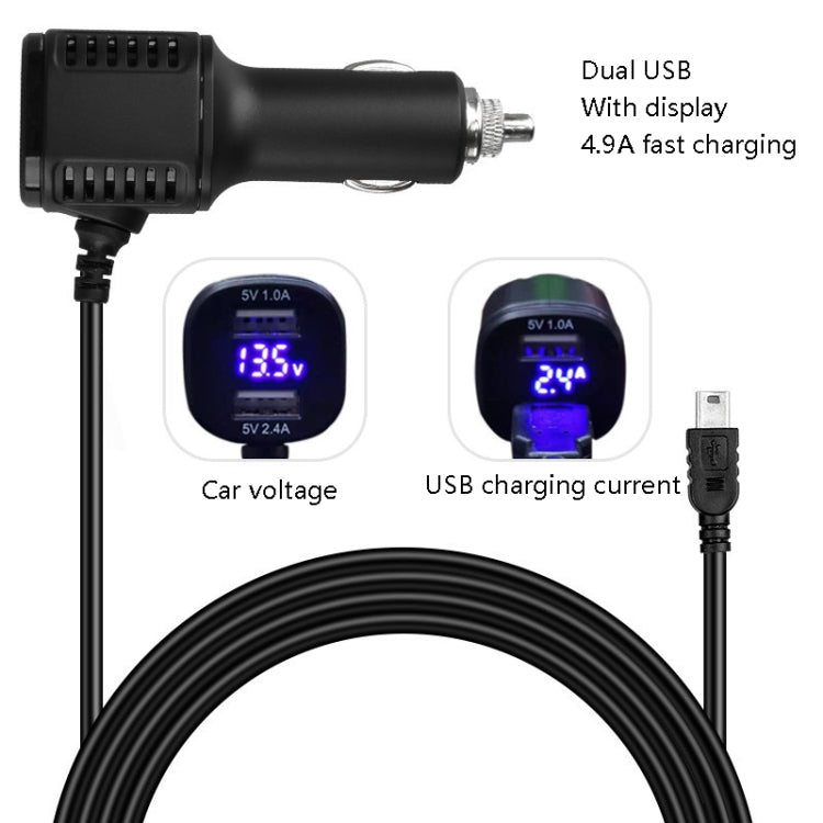 H519 Car Charger Driving Recorder Power Cord Dual USB With Display Charging Line, Specification: Mini Left Elbow - In Car by buy2fix | Online Shopping UK | buy2fix